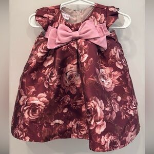 Bonnie Baby Burgundy Dress with Pink Bow